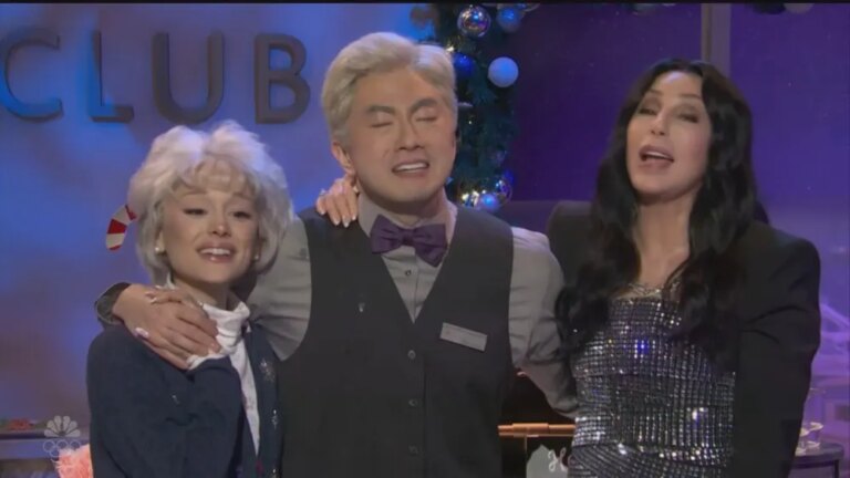 Bowen Yang Cries in Last SNL Sketch With Ariana Grande, Cher in Exit