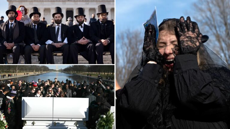 Mock funeral for penny held at Lincoln Memorial after production ends