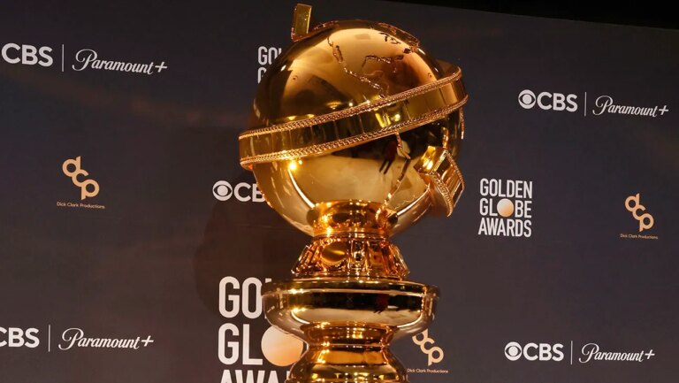 A view of the Golden Globe Award trophy statue onstage.