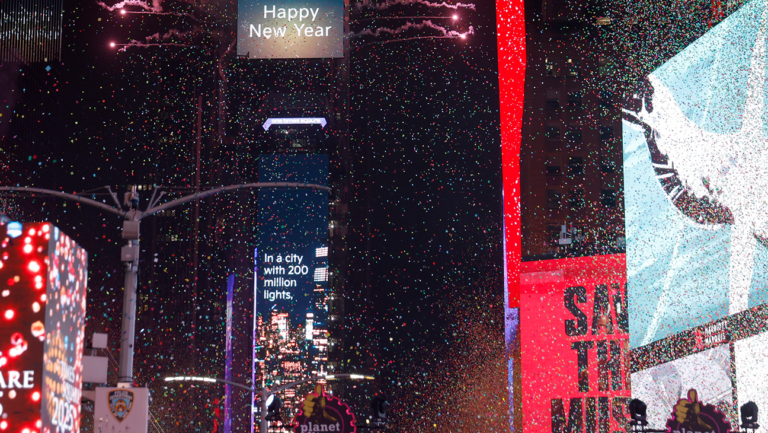 A view of the Ball Dropping during Times Square New Year's Eve 2025 Celebration on Dec. 31, 2024, in New York City.