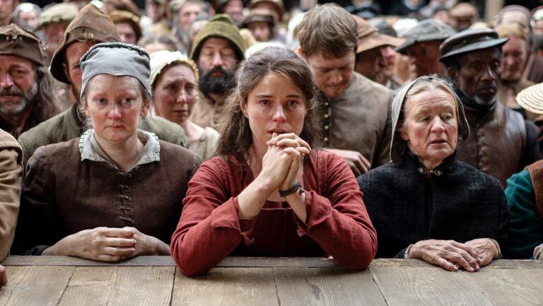 Hamnet, Jessie Buckley (center), 2025.