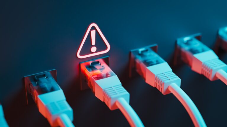 Ethernet cables accompanies by an exclamation points inside a triangle.