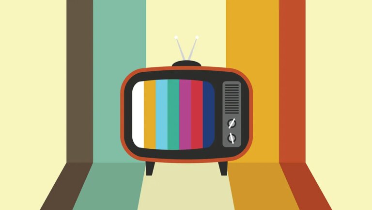 Retro vintage television flat design with stripe background vector illustration