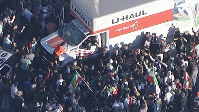 U-Haul drives into crowd at Los Angeles anti-Iranian regime protest U-Haul drives into crowd at Los Angeles anti-Iranian regime protest