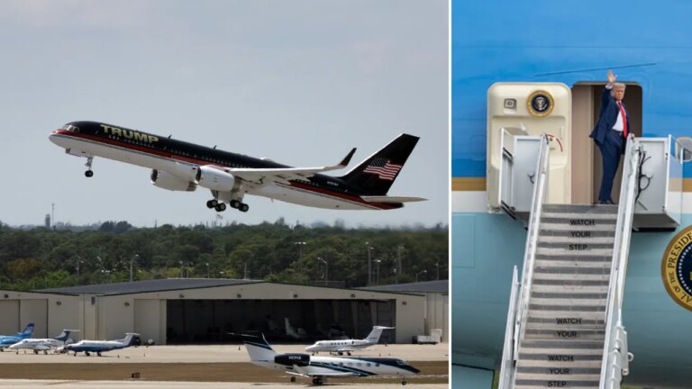Air Force One to be repainted in red, white, dark blue colors, with gold stripe Air Force One to be repainted in red, white, dark blue colors, with gold stripe