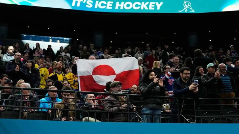 Fans raise Greenland's flag to protest US Olympic hockey win over Denmark
