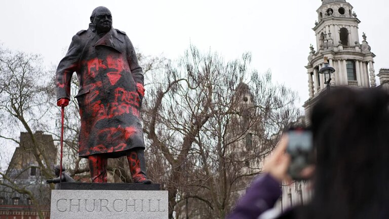 Man arrested in connection with graffiti defacing Winston Churchill statue in UK