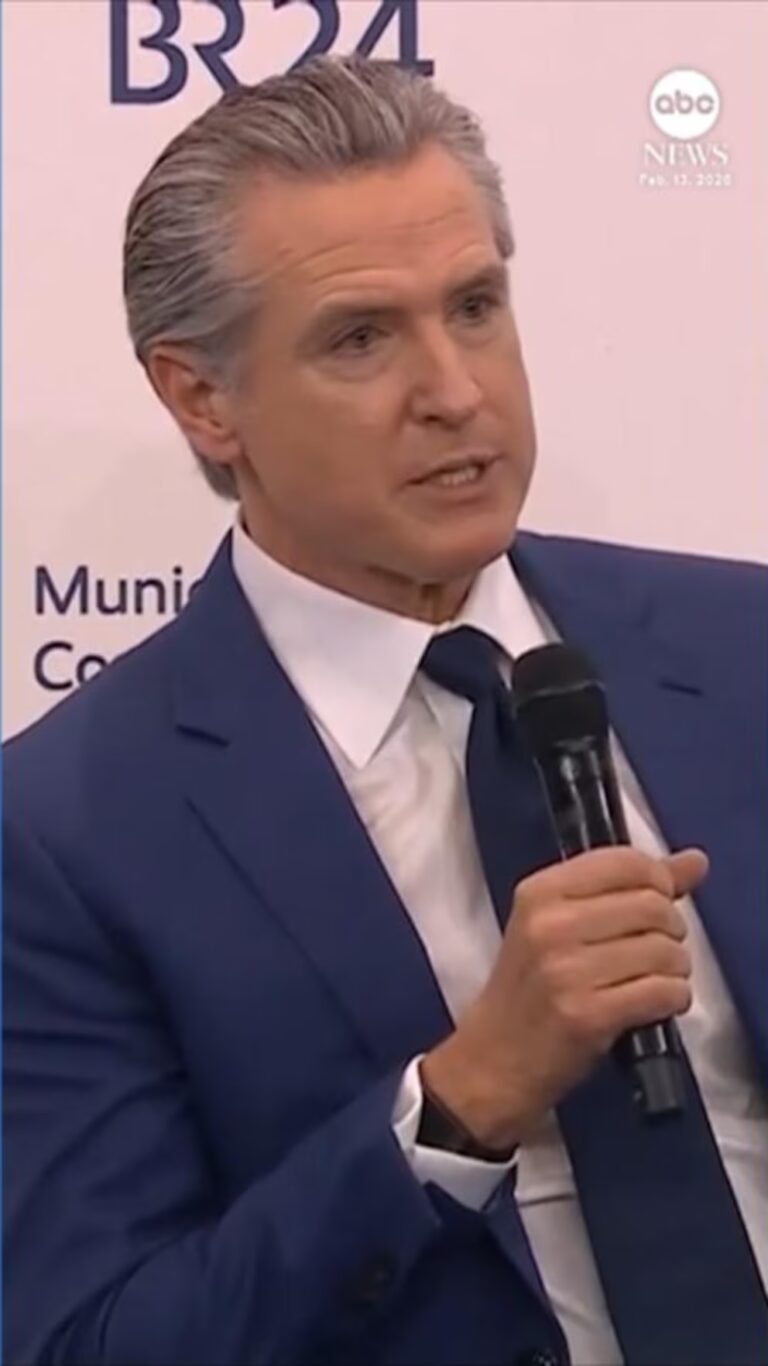 Video CA Gov. Gavin Newsom calls Pres. Trump “temporary” in message to world leaders stream logo