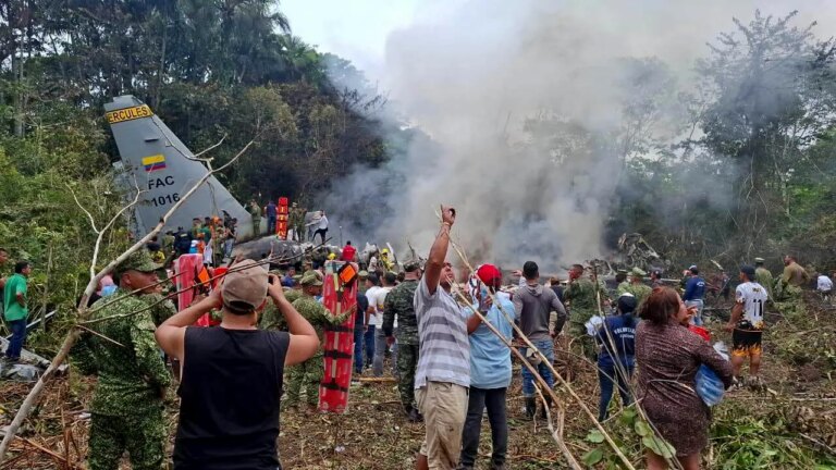 Military transport plane crashes in Colombia, 66 dead
