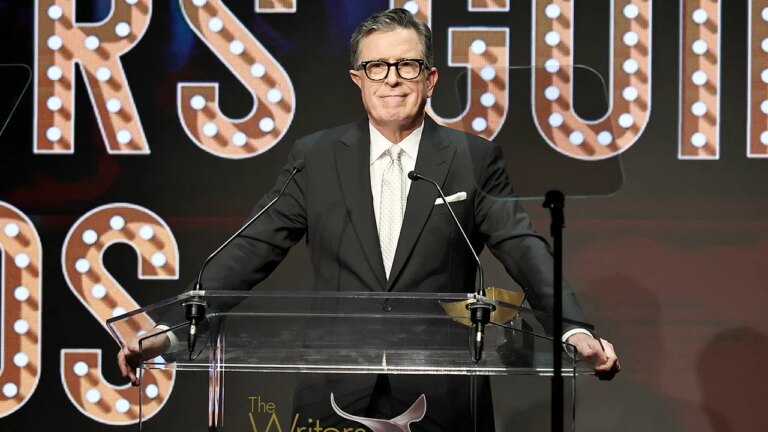 Stephen Colbert mocks Paramount at Writers Guild Awards after show cancellation