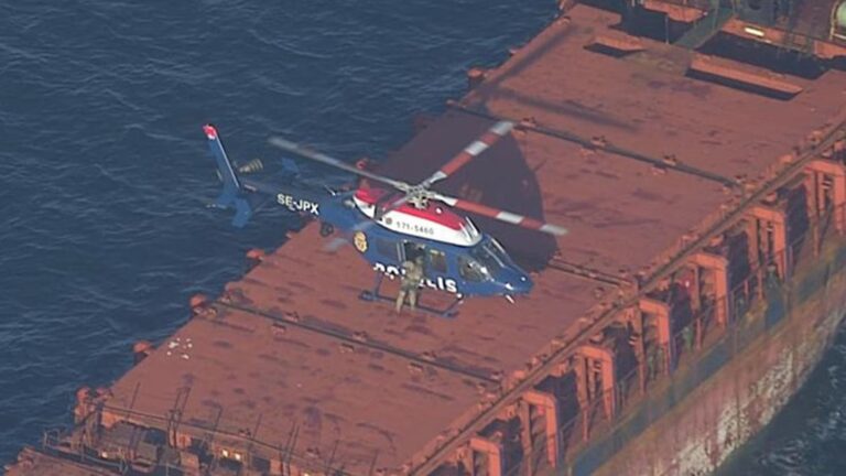 Swedish authorities investigate a cargo ship they believe is stateless