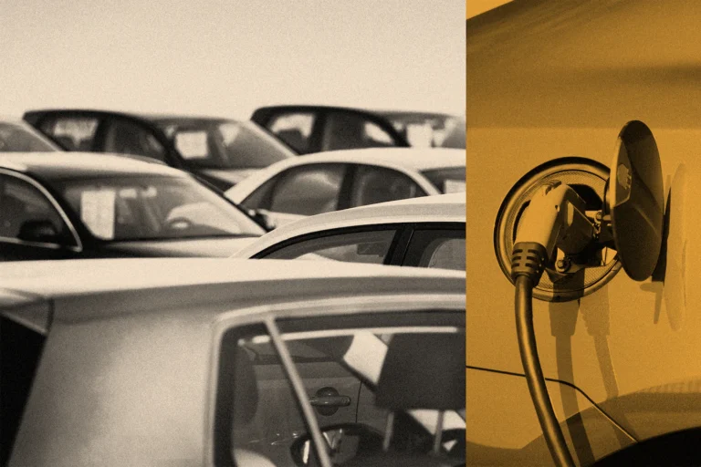 A gas pump compared to a lot of new and used cars